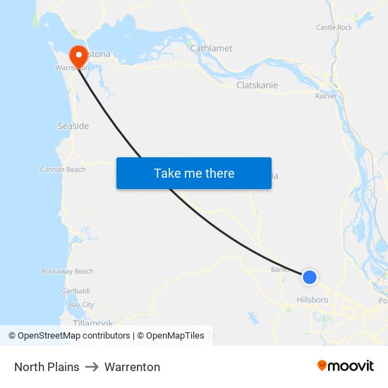 North Plains to Warrenton map