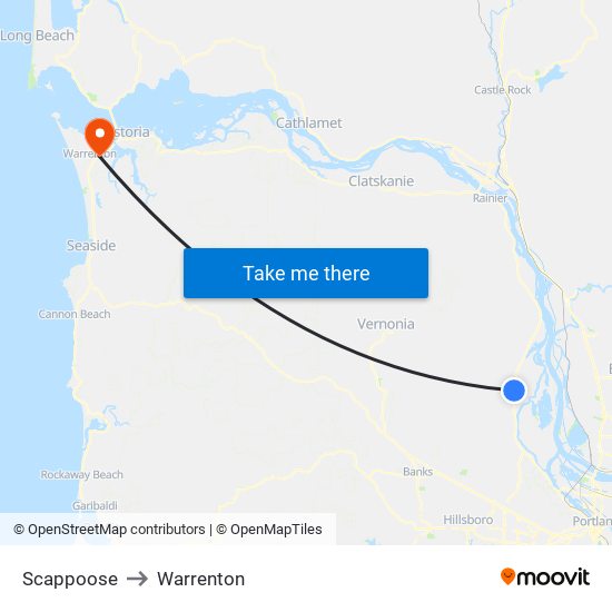 Scappoose to Warrenton map
