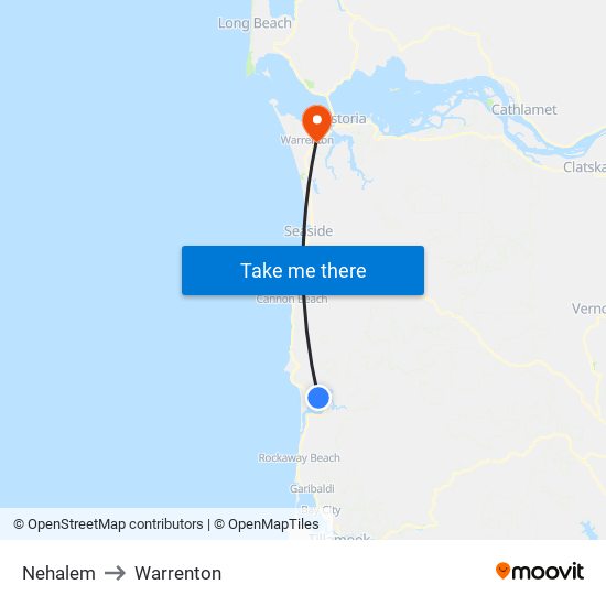 Nehalem to Warrenton map