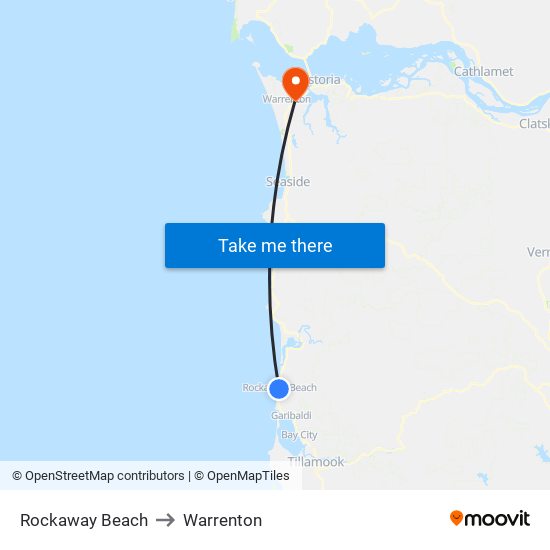 Rockaway Beach to Warrenton map