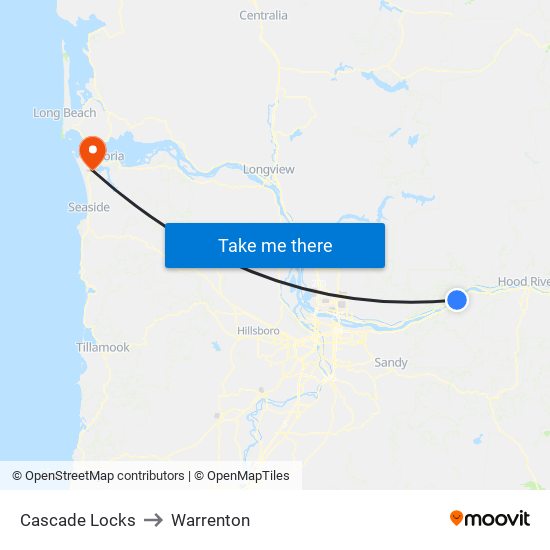 Cascade Locks to Warrenton map