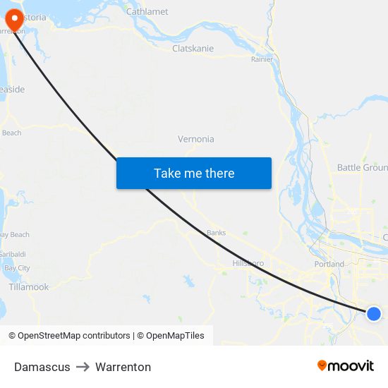 Damascus to Warrenton map