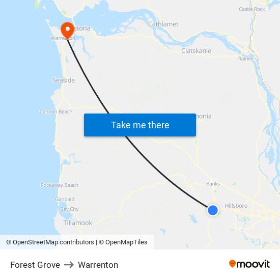 Forest Grove to Warrenton map