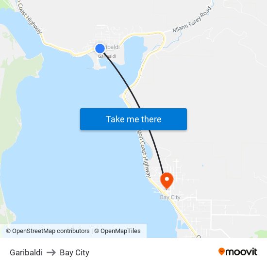 Garibaldi to Bay City map