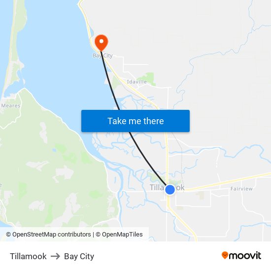 Tillamook to Bay City map