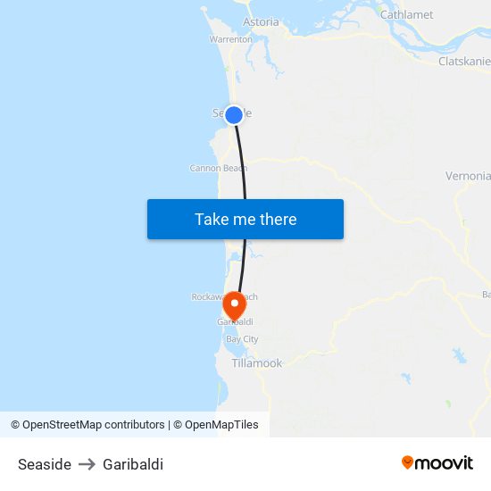 Seaside to Garibaldi map