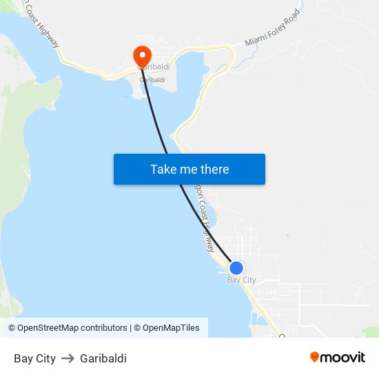 Bay City to Garibaldi map