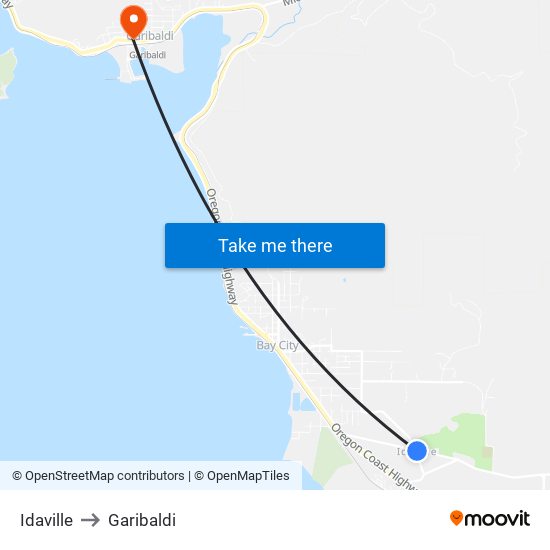 Idaville to Garibaldi map