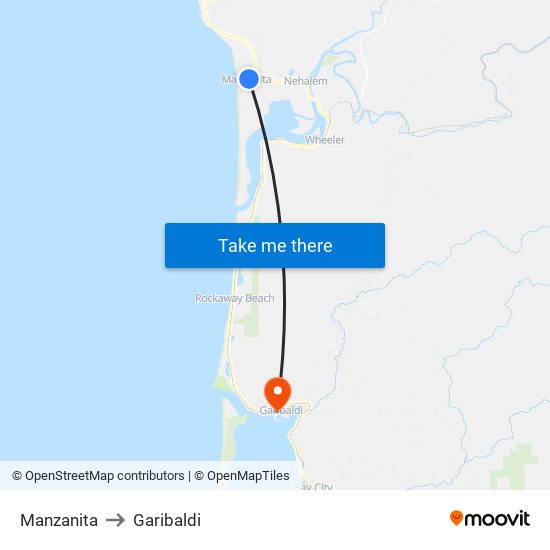 Manzanita to Garibaldi map