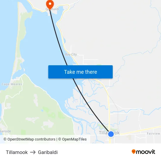 Tillamook to Garibaldi map