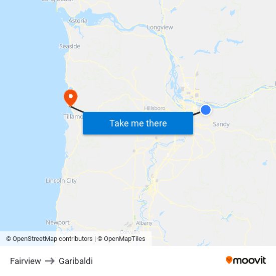 Fairview to Garibaldi map
