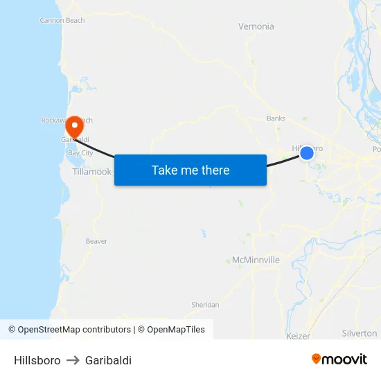 Hillsboro to Garibaldi map