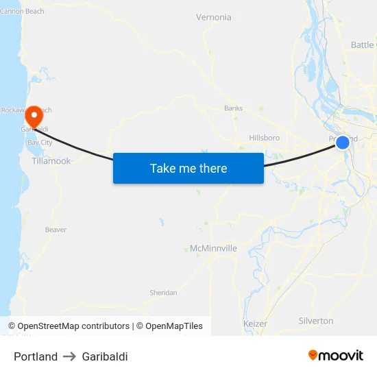 Portland to Garibaldi map