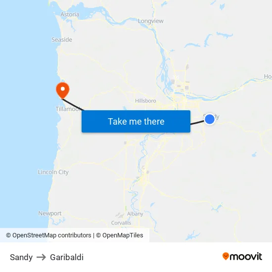 Sandy to Garibaldi map