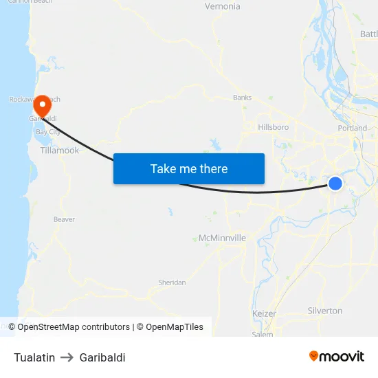 Tualatin to Garibaldi map
