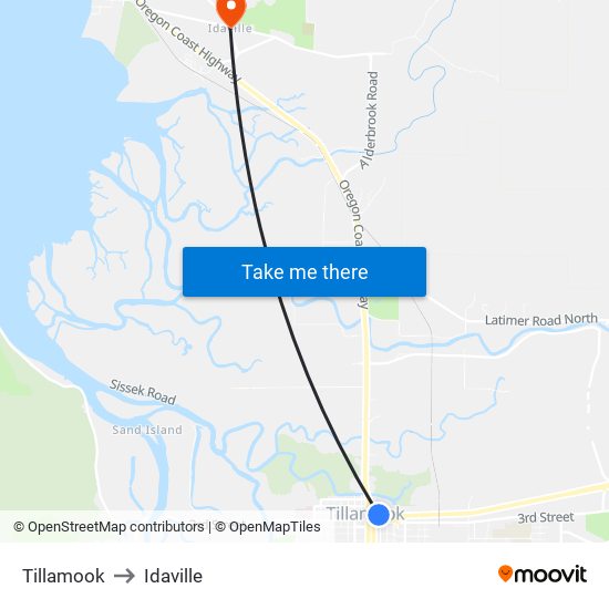 Tillamook to Idaville map