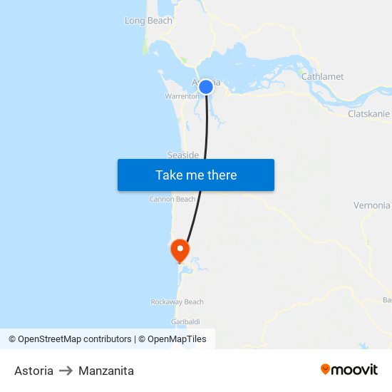 Astoria to Manzanita map