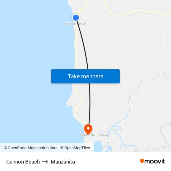 Cannon Beach to Manzanita map