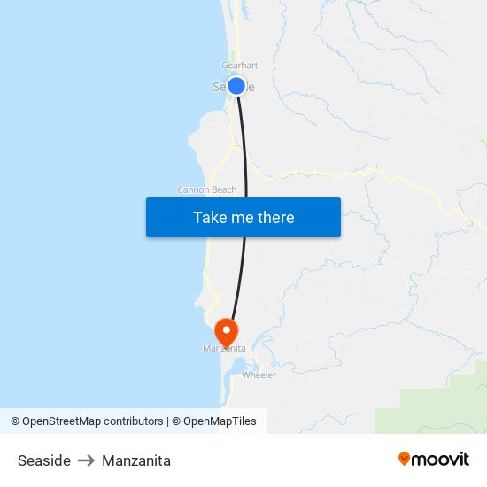 Seaside to Manzanita map