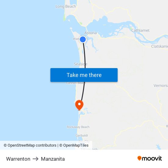 Warrenton to Manzanita map