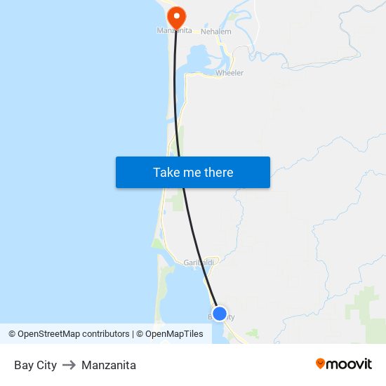 Bay City to Manzanita map