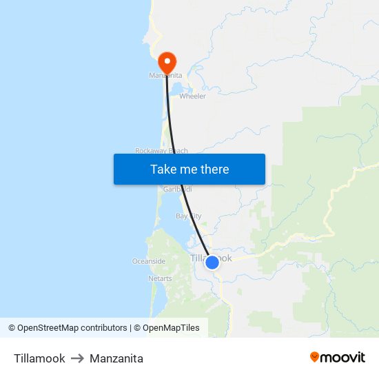 Tillamook to Manzanita map