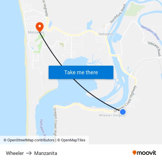 Wheeler to Manzanita map