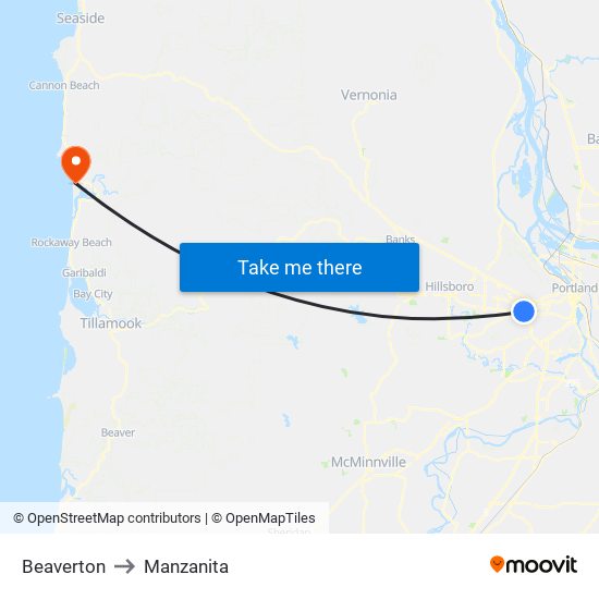 Beaverton to Manzanita map