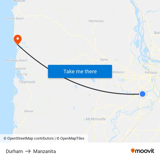 Durham to Manzanita map