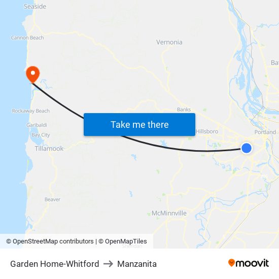 Garden Home-Whitford to Manzanita map