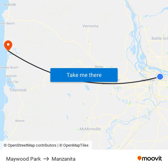 Maywood Park to Manzanita map