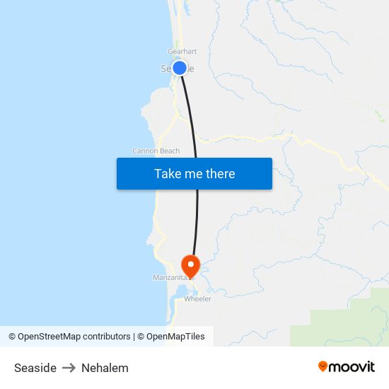 Seaside to Nehalem map