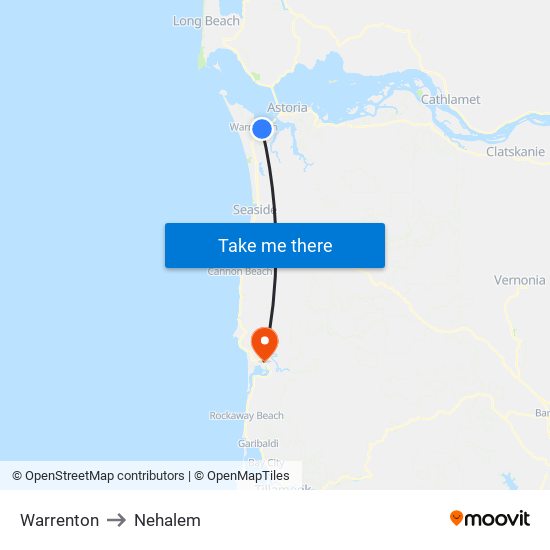 Warrenton to Nehalem map