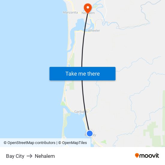 Bay City to Nehalem map