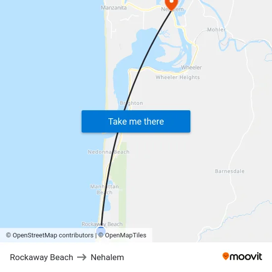 Rockaway Beach to Nehalem map