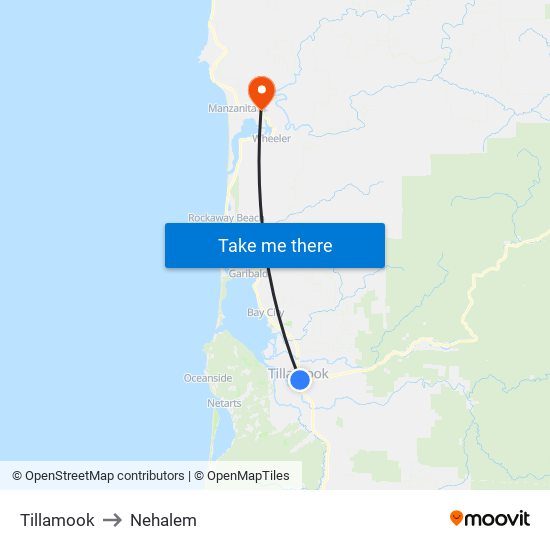 Tillamook to Nehalem map