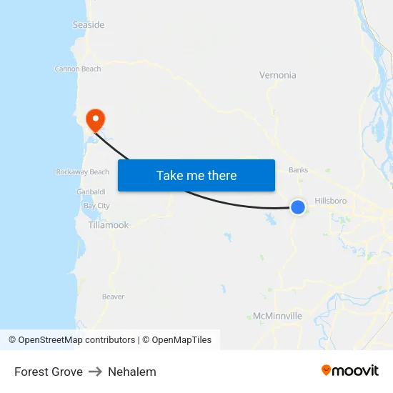 Forest Grove to Nehalem map