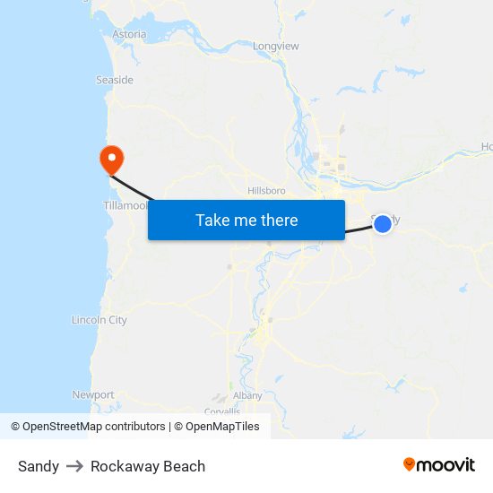 Sandy to Rockaway Beach map