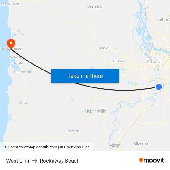 West Linn to Rockaway Beach map
