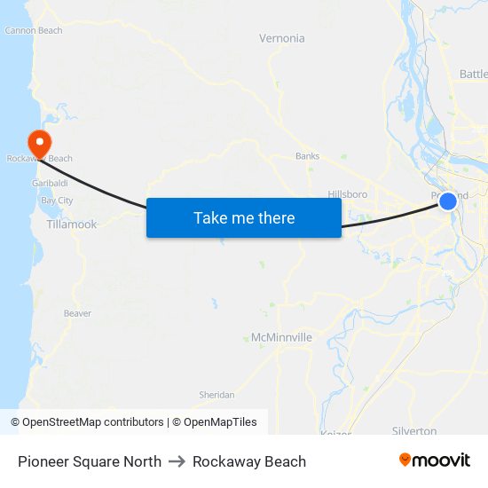 Pioneer Square North to Rockaway Beach map