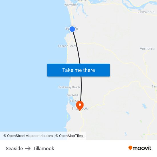 Seaside to Tillamook map
