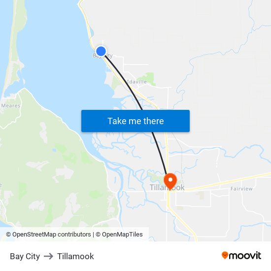 Bay City to Tillamook map