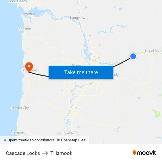Cascade Locks to Tillamook map