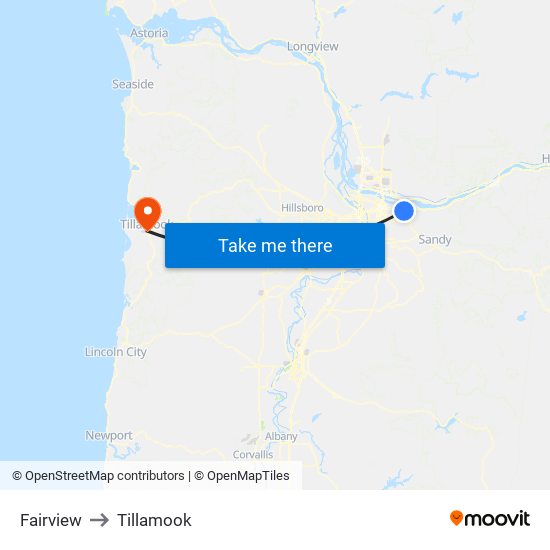 Fairview to Tillamook map