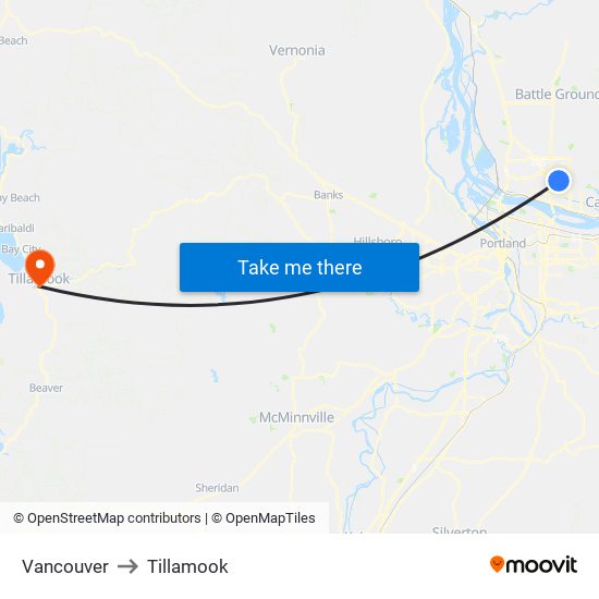 Vancouver to Tillamook map