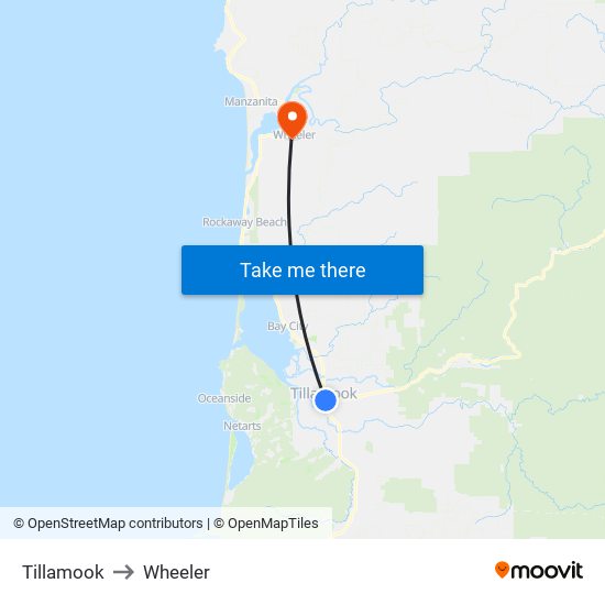 Tillamook to Wheeler map