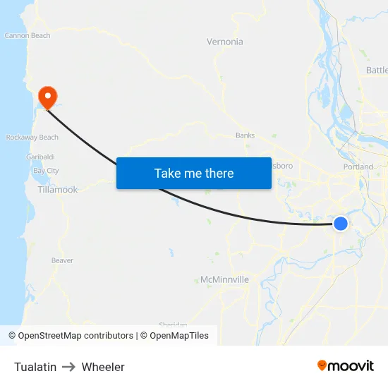 Tualatin to Wheeler map