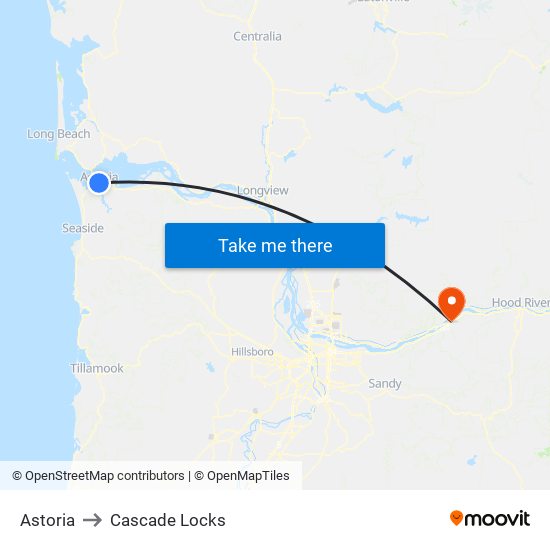 Astoria to Cascade Locks map