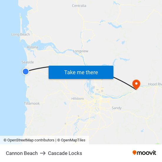 Cannon Beach to Cascade Locks map