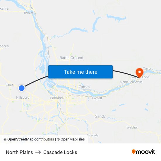 North Plains to Cascade Locks map